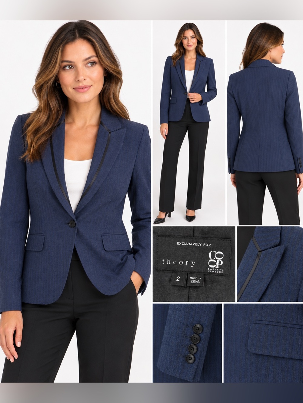 Theory x Barneys New York Navy Wool Blend One Button Blazer Jacket Size 2